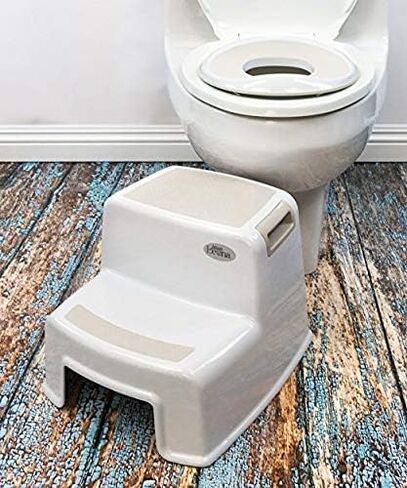 [New Version] Wider Dual Height 2 Step Stool for Kids | Toddler's Stool for Potty Training and Use in The Bathroom or Kitchen | BPA-Free Strong Soft-Grip Steps for Comfort and Safety (2 Pack, Greige) in Saudi Arabia
