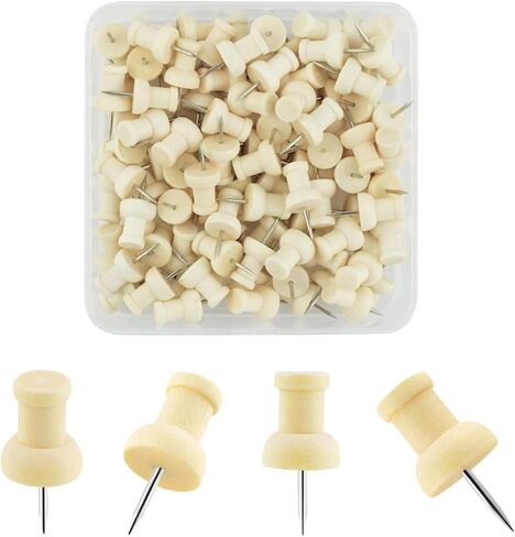 100 قطعة من دبابيس الدفع الخشبية المزخرفة للوحة الفلين، مسامير إبهام خشبية للمكتب والمنزل، دبابيس خشبية للخريطة، دبوس رأس خشبي للوحات الإعلانات، المشاريع الحرفية، صور الحائط، خرائط الحائط، دبابيس وضع العلامات مع صندوق تخزين in Kuwait