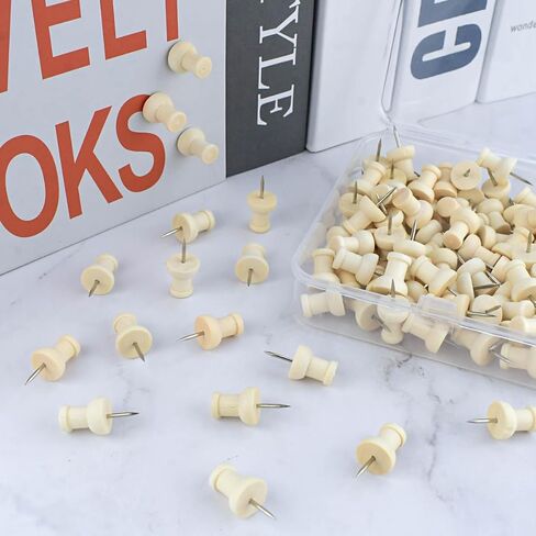 100 قطعة من دبابيس الدفع الخشبية المزخرفة للوحة الفلين، مسامير إبهام خشبية للمكتب والمنزل، دبابيس خشبية للخريطة، دبوس رأس خشبي للوحات الإعلانات، المشاريع الحرفية، صور الحائط، خرائط الحائط، دبابيس وضع العلامات مع صندوق تخزين in Kuwait