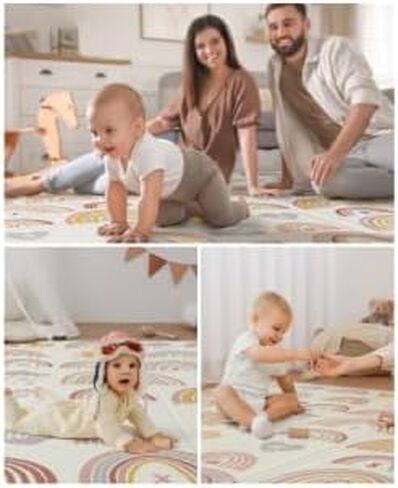 سجادة لعب الأطفال بليسفول دياري، سجادة لعب قابلة للطي ومقاومة للماء للأرضية، سجادة لعب إسفنجية قابلة للعكس للأطفال والرضع، سجادة زحف لتعزيز الحواف للاستخدام الداخلي والخارجي (78x50x0.4 بوصة) in Kuwait