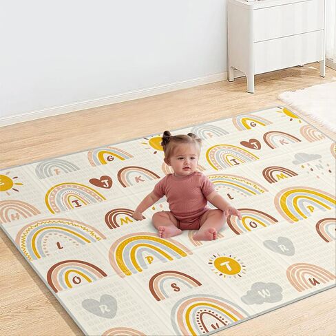 سجادة لعب الأطفال بليسفول دياري، سجادة لعب قابلة للطي ومقاومة للماء للأرضية، سجادة لعب إسفنجية قابلة للعكس للأطفال والرضع، سجادة زحف لتعزيز الحواف للاستخدام الداخلي والخارجي (78x50x0.4 بوصة) in Kuwait