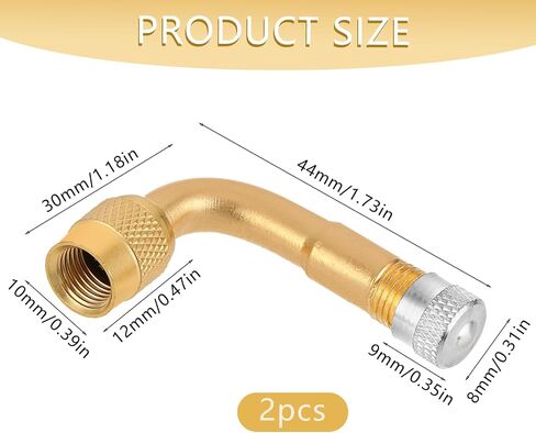 2 Pcs Tire Valve Extension, 90 Degree Valve Caps Stem Extension, Tire Valve Stem Extension, Brass Valve Stem Extenders Compatible for Cars Trucks Motorcycles Trailers Bicycles in Saudi Arabia