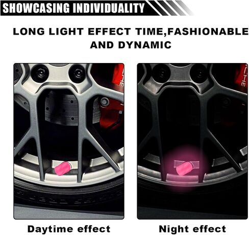 Fluorescent Car Tire Valve Stem Caps, Glow in The Dark Stem Covers, Waterproof Corrosion Resistant, Luminous Illuminated Auto Wheel Air Valve Caps, Universal for Car SUV Truck (Orange/Red) in Kuwait