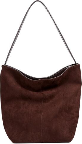 Women's Two-Sided Suede and Leather Tote Bag, Dual Material Bucket Shoulder Slouchy Hobo Handbag in Saudi Arabia