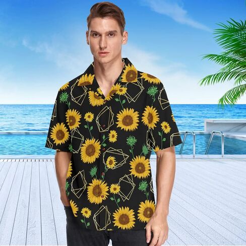 Visesunny قميص هاواي صيفي للرجال الذهبي فلور دي ليز نمط سلس قصيرة الأكمام شاطئ الصيف عادية زر أسفل قميص ألوها سريعة الجافة in Saudi Arabia