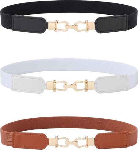 AWAYTR Women Skinny Stretchy Belt - Elastic Waist Belt with Light Gold Buckle Ladies Thin Belt for Dress Pants in Kuwait
