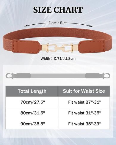 AWAYTR Women Skinny Stretchy Belt - Elastic Waist Belt with Light Gold Buckle Ladies Thin Belt for Dress Pants in Kuwait