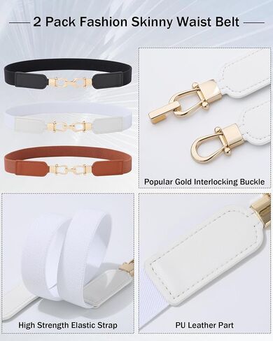 AWAYTR Women Skinny Stretchy Belt - Elastic Waist Belt with Light Gold Buckle Ladies Thin Belt for Dress Pants in Kuwait