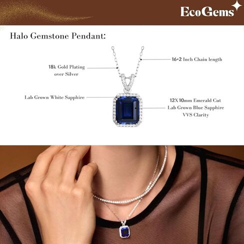 عقد بقلادة من الياقوت الازرق المزروع في المختبر 7.40 قيراط للنساء من الياقوت الازرق مع هالو الياقوت الابيض عيار 14 قيراط على الفضة يأتي مع صندوق هدايا in Kuwait