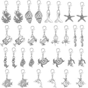 30 Pcs 15 Styles Sea Zipper Pull Charm, Ocean Animal Alloy Zipper Pendant Turtle Shell Fish Zipper Pull Zipper Puller Decoration for Luggage