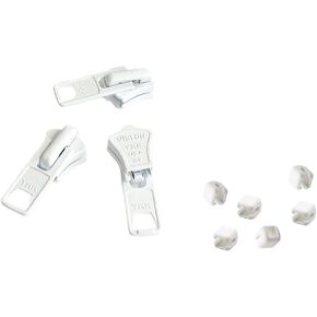 Zipper Repair Kit - #10 YKK Heavy Duty Molded Vislon White Sliders - 3 Sliders & 6 Top Stoppers Per Pack - Color: White - Made in The United States
