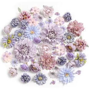 YYHUAWU Fake Flower Heads Mini Pink Artificial Flower Faux Dahlia Rose Flowers Multicolor Silk Daisy Flower Heads for Craft Garland Wedding Bridal Baby Shower Home Party Decoration DIY Cake Decor