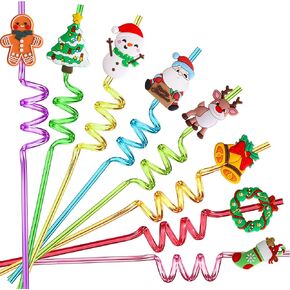 Christmas Party Favors for Kids Bulk, Christmas Straws for Kids Plastic, Christmas Party Favors for Kids Goodie Bags, Christmas School Party Favors for Kids, 24 Christmas Straws & 2 Cleaning Brushes