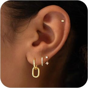 Gold Hoop Earrings for Women, 14K Gold/Sterling Silver Plated Earring Sets for Women Dainty Huggie Hoop Earrings for Multiple Piercing Hypoallergenic Small Dangle Drop Stud Earrings Cartilage Earring Set Jewelry for Women