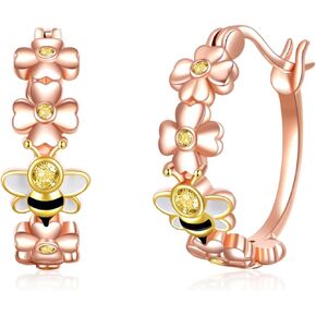 Bee Earrings Daisy Bee Hoop Earrings Bee and Flower Earrings 925 Sterling Silver Bumble Bee Huggie Hoop Earrings Bee Jewelry Gifts for Women
