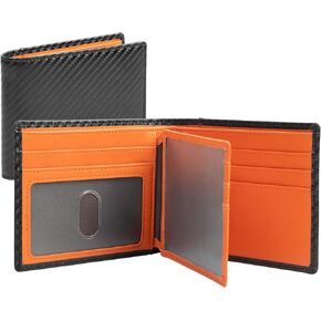GoodtoU Wallet for Men - Mens Wallet Bifold Wallets for Men Minimalist Wallet RFID Blocking with 13 Credit Cards 1 ID Window (Black Orange