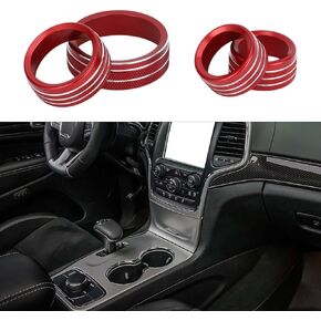 AC Air Conditioner Media Volume 4WD Control Switch Knob Cover Ring for Jeep Grand Cherokee 2014-2021 Sturdy | Interior Decal Trim Red 4 Pcs