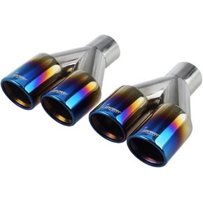 Upower Dual Exhaust Tips 2.25 inch inlet 3 inch outlet 9.2" Long Vacuum Plating Blue 304 Polished Stainless Steel Weld on Staggered Exhaust Tailpipe Tips 2.25" to 3"(Pack of 2)