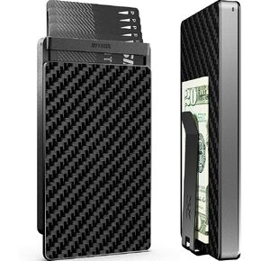 Men's RFID-Blocking Pop-Up Wallet - Sleek Metal and Carbon Fiber Design for Front/Back Pockets Credit Card Wallet- with Money Clip