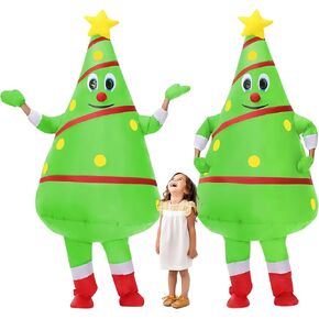 2 Packs Christmas Inflatable Costume Christmas Tree Outfit Blow-up Costume for Adult/Christmas Parade/Halloween