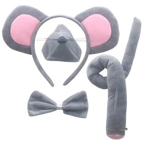 Beaupretty Mouse Costume Accessory Set Mouse Ears Headband Tail Nose Bow Tie Mouse Costume Accessories for Halloween Cosplay Party for Adults