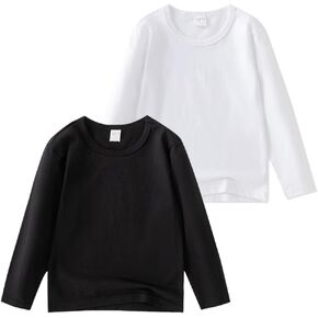 2 Pack Cotton Long Sleeve Tee Shirts Basic Crewneck T-Shirts for Boys/Girls/Toddlers Long-Sleeve T-Shirts