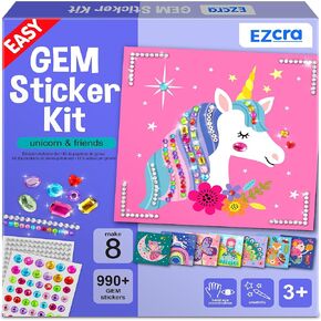 EZCRA Easy Arts and Crafts for Kids - Fun Gem Sticker Kit - 8 Unicorn Princess Themes, 990+ Stickers - Gem Art for Kids - Diamond Art Kits for Kids - Toys for Boys and Girls Age 3,4,5,6,7,8