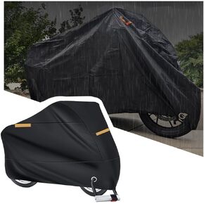 Large Motorcycle Cover Waterproof Outdoor with Reflective Strips,Heavy Duty Motorcycle Covers Fits up to 104" Long with Storage Bag & Lock-Holes,Universal Motorcycle Rain Cover