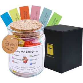 SPARAGUS Bible Verse Jar, 90 Color Coded Bible Verses in a Jar, Read Me When Bible Verses Scripture Prayer Jar, Glass Jar with Lid, Bible Study, Christian Gifts for Women, Father's Day Gifts