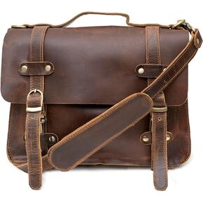 Rustic Vintage Buffalo Leather Laptop Messenger Briefcase Satchel Bag for Men 11 Inch, Brown