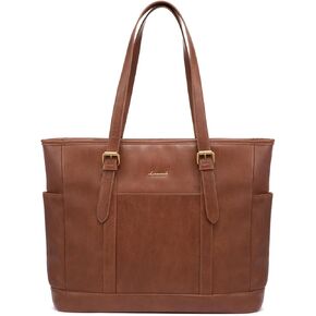 LOVEVOOK Laptop Tote Bag for Women,Vintage Leather Work Tote Bag for Women, 15.6 Inch Computer Briefcase Bag for Women,Waterproof Teacher Business Office Bag,Brown