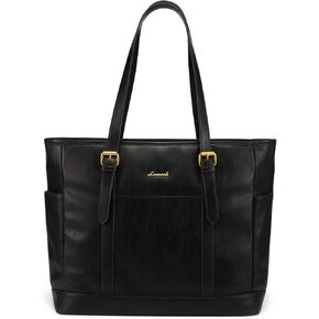 LOVEVOOK Laptop Tote Bag for Women,Vintage Leather Work Tote Bag for Women, 15.6 Inch Computer Briefcase Bag for Women,Waterproof Teacher Business Office Bag,Brown