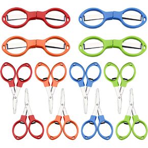 8Pcs Folding Scissor Mini Stainless Steel Scissors Anti Rust Portable Keychain Scissors Foldable Travel Scissors Small Glasses Shaped Compact Shear Telescopic Cutter for Travel School Office