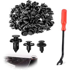 100 PCS Car Bumper Retainer Clips, Rivet Clip with Removal Tool, Fasteners Replacements, Push-in Vehicle Parts, Auto Repair Kit, Compatible with Subaru, Mazda, Nissan Models (Black)