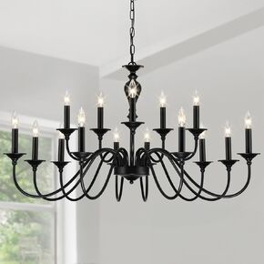 15 Light Black Farmhouse Chandeliers for Dining Room Light Fixtures Over Table, Large Vintage Candle Chandelier for Living Room Foyer Staircase Restaurant Showroom Villa