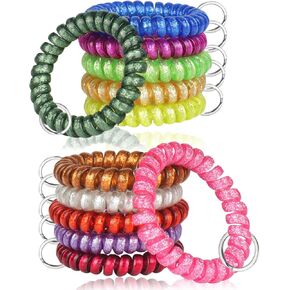12 Colors Spring Wrist Coil Keychain coil bracelets keychain for Sauna Gym Pool ID Badge and Outdoor Sports