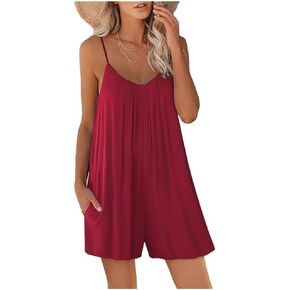 Dreamskull Womens Casual Sleeveless Strap Rompers Adjustalbe Shorts Jumpsuits with Pockets Summer Overalls Outfits