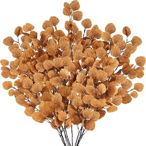 CQURE 7 Pcs Fall Artificial Eucalyptus Stem, Artificial Fall Maple Eucalyptus Leaves Autumn Branches Thanksgiving Decor for Home Wedding Fireplace Party