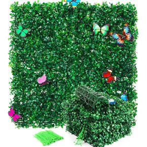 12Pcs Artificial Grass Wall Panels - 10"x10" Faux Boxwood Grass Backdrop Wall, UV Protected Greenery Decor for Indoor Outdoor Use