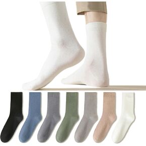Thin Cotton Socks For Men Women Lightweight Soft Cotton Socks Above Ankle Crew Socks Mid Calf Socks Solid Mens Dress Socks, One Size Fits Most Unisex Socks, 7 Pairs