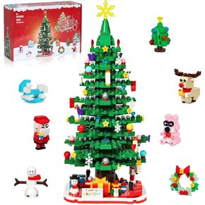 Christmas Tree Building Set, Christmas Building Blocks wit Lights, Holiday Christmas Tree Toys for Kids Adults Xmas Tabletop Decorations (1025 PCS)