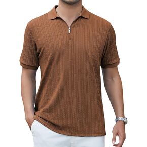 SAMERM Mens Zipper Polo Shirts Short Sleeve Casual Fashion Stylish Knit Polo T Shirt for Men