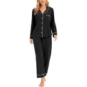 LUBOT 100% Cotton Pajamas for Women PJ Set Soft Button-Down 2 Piece Set Knitted Long Sleeve Sleepwear Loungewear S-XXL