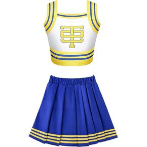 Girls Cheerleader Dress Kids Cheerleading Crop Top with Skirt Halloween Outfit