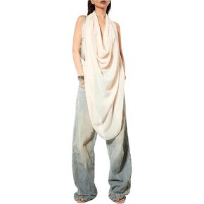 قميص OYOANGLE نسائي بدون ظهر ورقبة متدلية بدون أكمام مع ثنيات أمامية من الشيفون العصري in Kuwait