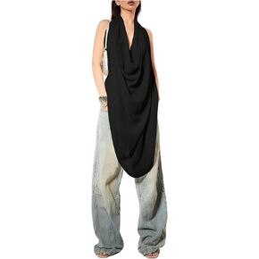 OYOANGLE Women's Backless Cowl Neck Sleeveless Tank Top Draped Front Chiffon Trendy Tops