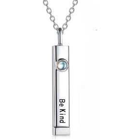 925 Sterling Silver Be Kind of A Bith Necklace - 3D Rose Gold/14k Gold/Silver Hidden Message Necklace Be Kind Of A Bich Vertical Moonstone Bar Mantra Pendant Inspirational Gifts for Women Friend Sister