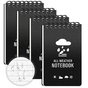 4 Pack Waterproof Notebook, 3" x5" Small Pocket Notebook, Top Spiral Notepad, All Weather Notebook, Police Notepad with Stone Paper, Mini Memo Pads for Outdoor Field School Office, Black