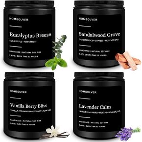 مجموعة هومسولفر مكونة من 4 شموع معطرة، شموع للرجال، شموع معطرة لديكور المنزل، هدايا للرجال، الفانيليا واللافندر وخشب الصندل والأوكالبتوس معطرة بجرة سوداء