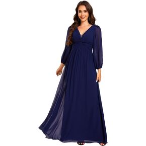 Ever-Pretty Women's V-Neck Lantern Sleeves A-Line Pleated Chiffon Maxi Formal Dress 02235 in Kuwait